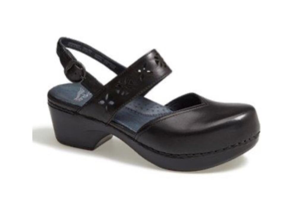 Dansko Leather Trista Ankle Strap Black Mary Jane Sandals Clog Size 38 EU Y2K